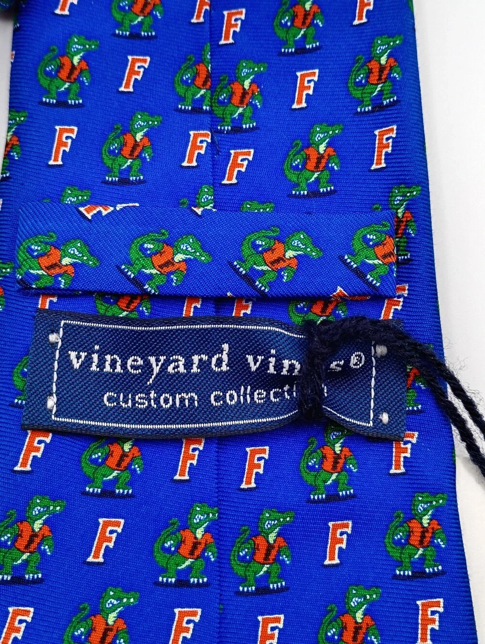 Vineyard Vines Custom UF Gators 100% Silk Tie Blue Orange Logo – Made in USA NWT